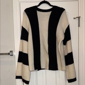 Black and Cream Colorblock Striped Women's Sweater w/bell sleeves
